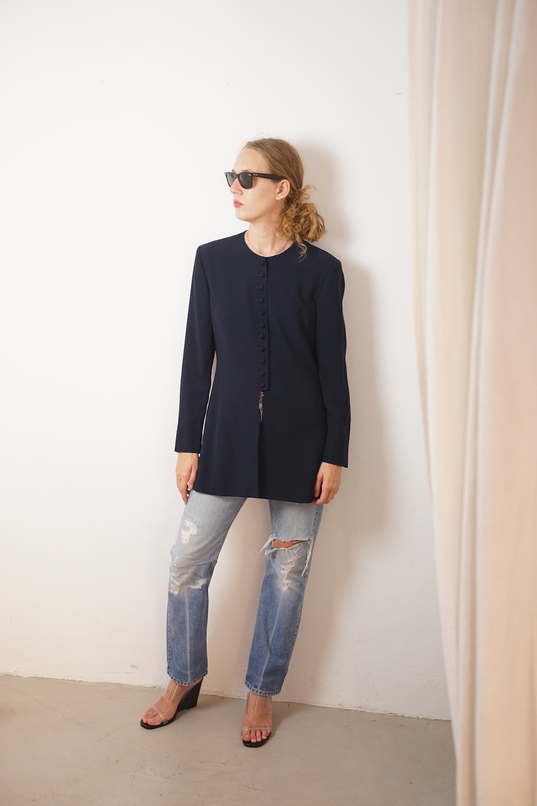 Long navy vintage blazer
