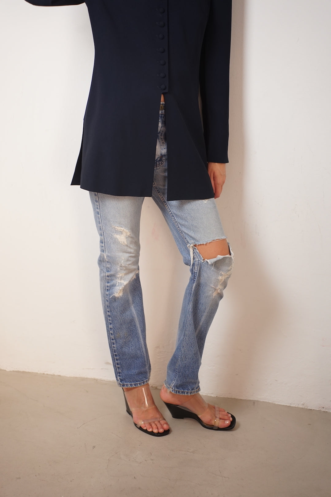 Long navy vintage blazer
