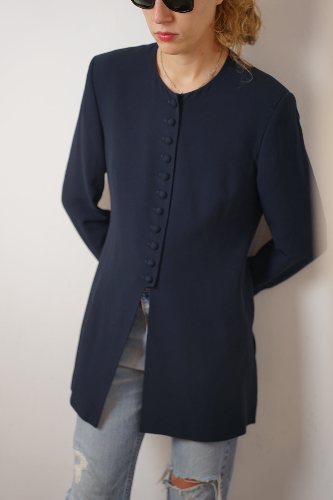 Long navy vintage blazer