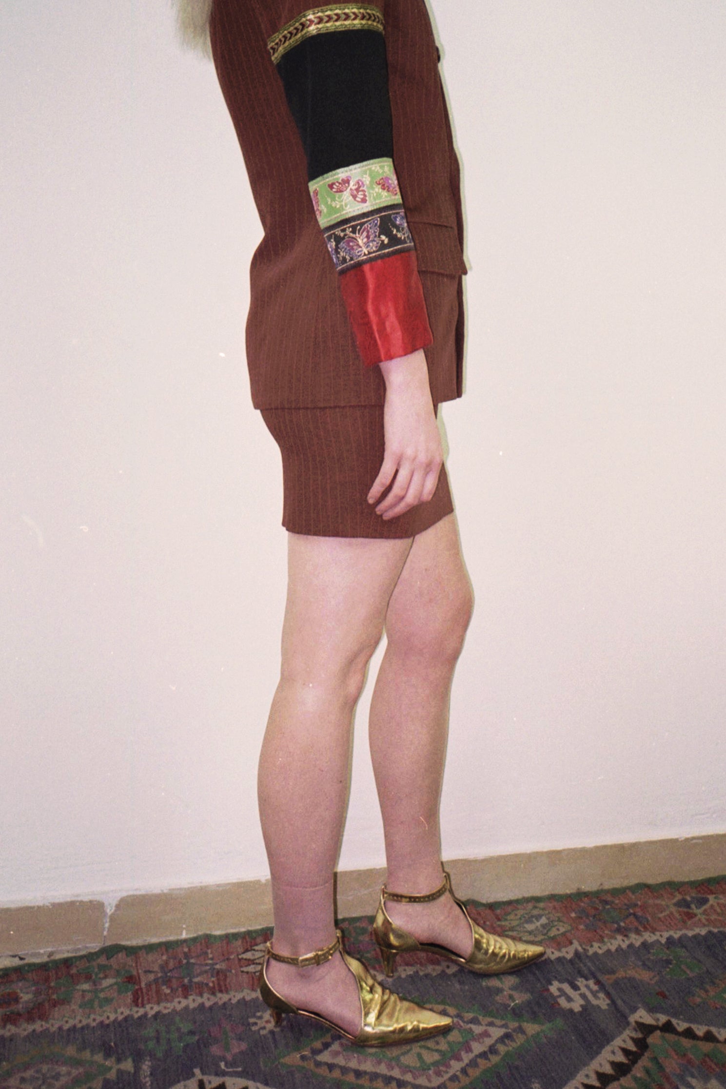 90's Jean Paul Gaultier pinstripe set with sleeve embellishments