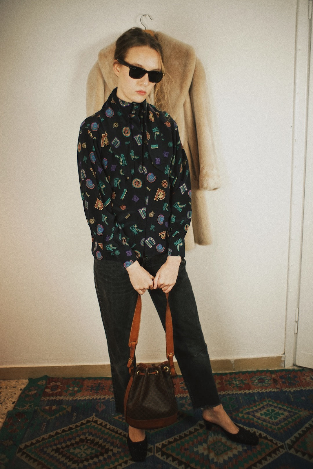 80's Cholé by Karl Lagerfeld printed silk blouse