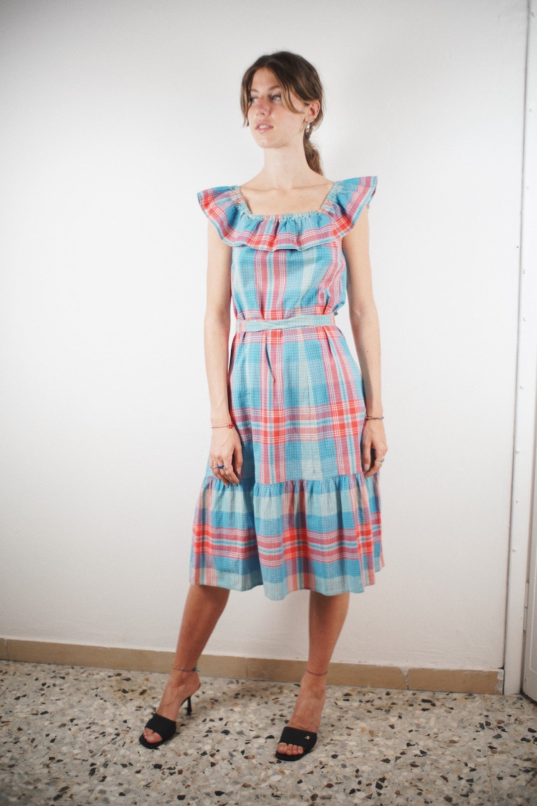 Vintage 70's check cotton dress