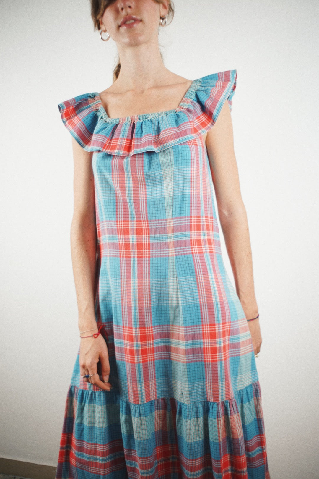 Vintage 70's check cotton dress