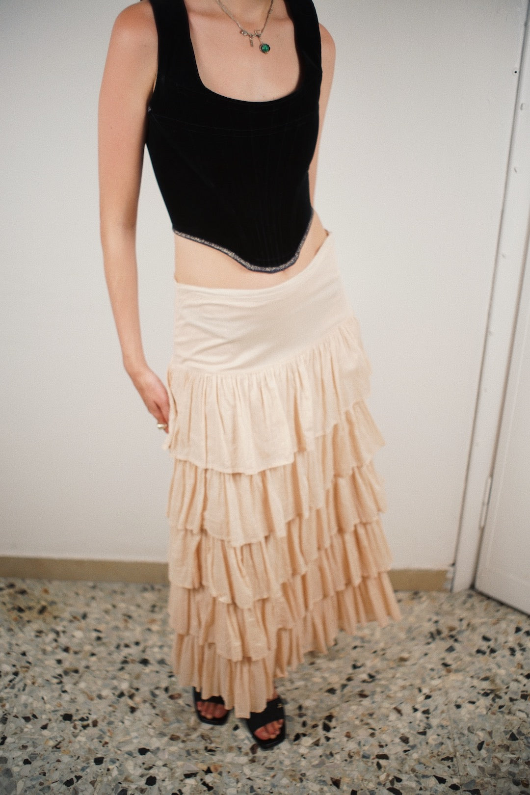 Pale pink ruffles skirt