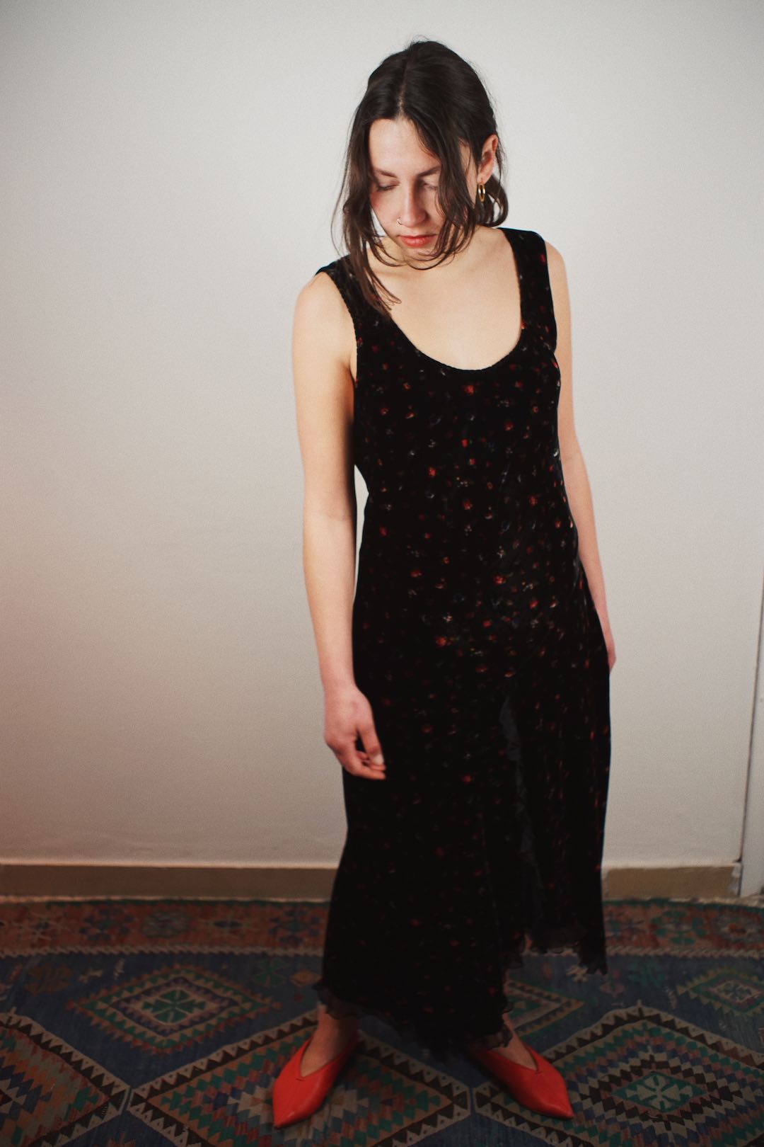 Vintage Mariella Burani velvet printed long dress